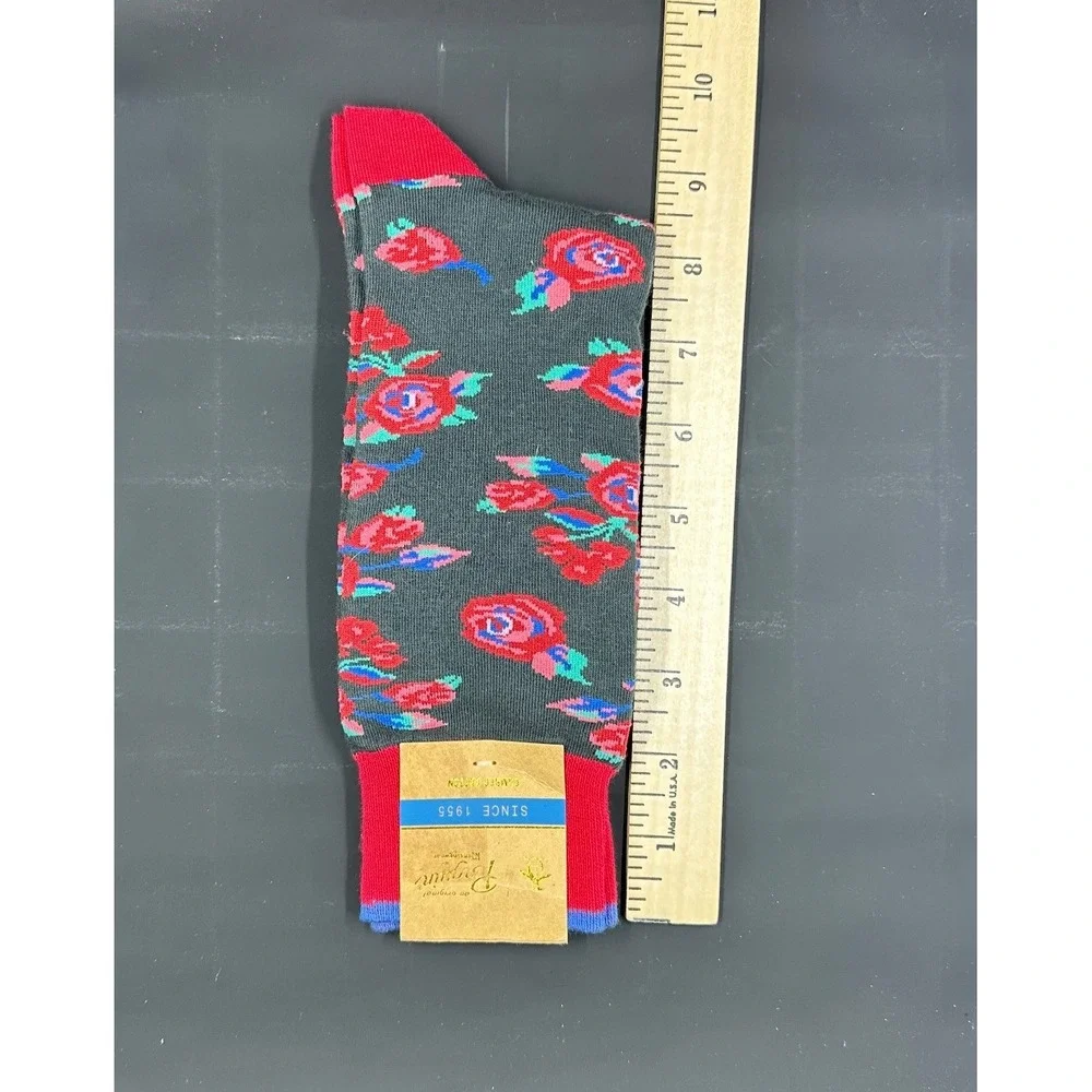 Original Penguin Floral Crew Socks Mens Red Grey Rose Pattern 5G16-3045